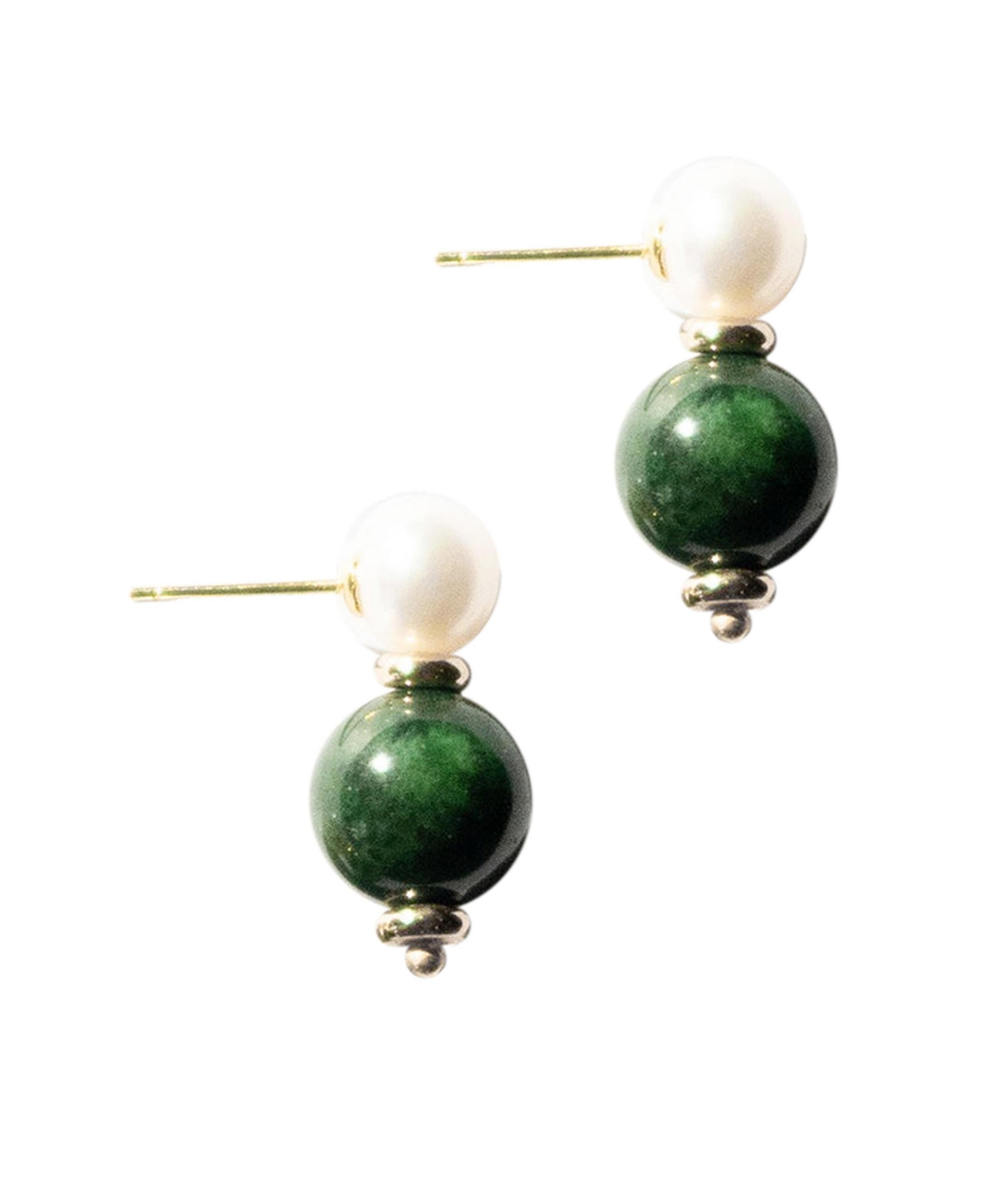 Robyn - Pearl jade stone drop earrings - Green