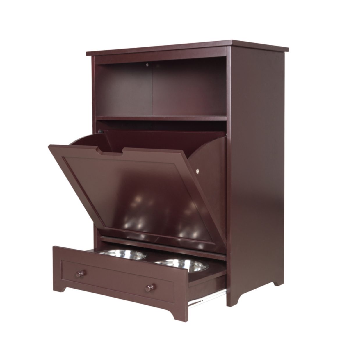 Mdf Pet Feeder Station with Storage and Stainless Bowl - Brown