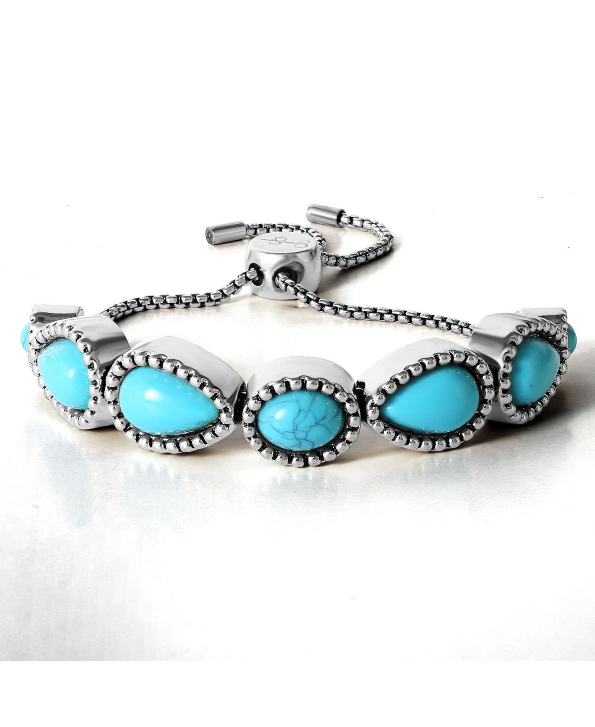 Womens Turquoise Stone Slider Bracelet - Oxidized Gold-Tone or Silver-Tone Lariat Bracelet with Turquoise Accents - Silver