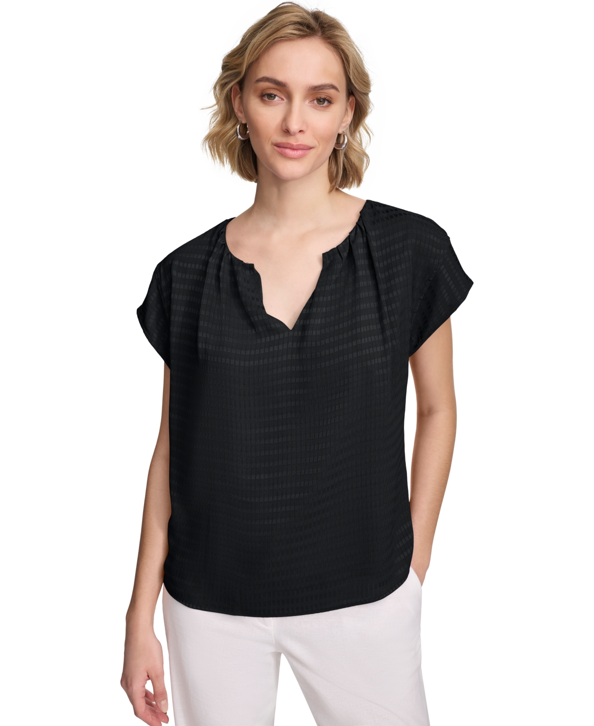 Shop Calvin Klein Women's Short Sleeve Textured Blouse In Black