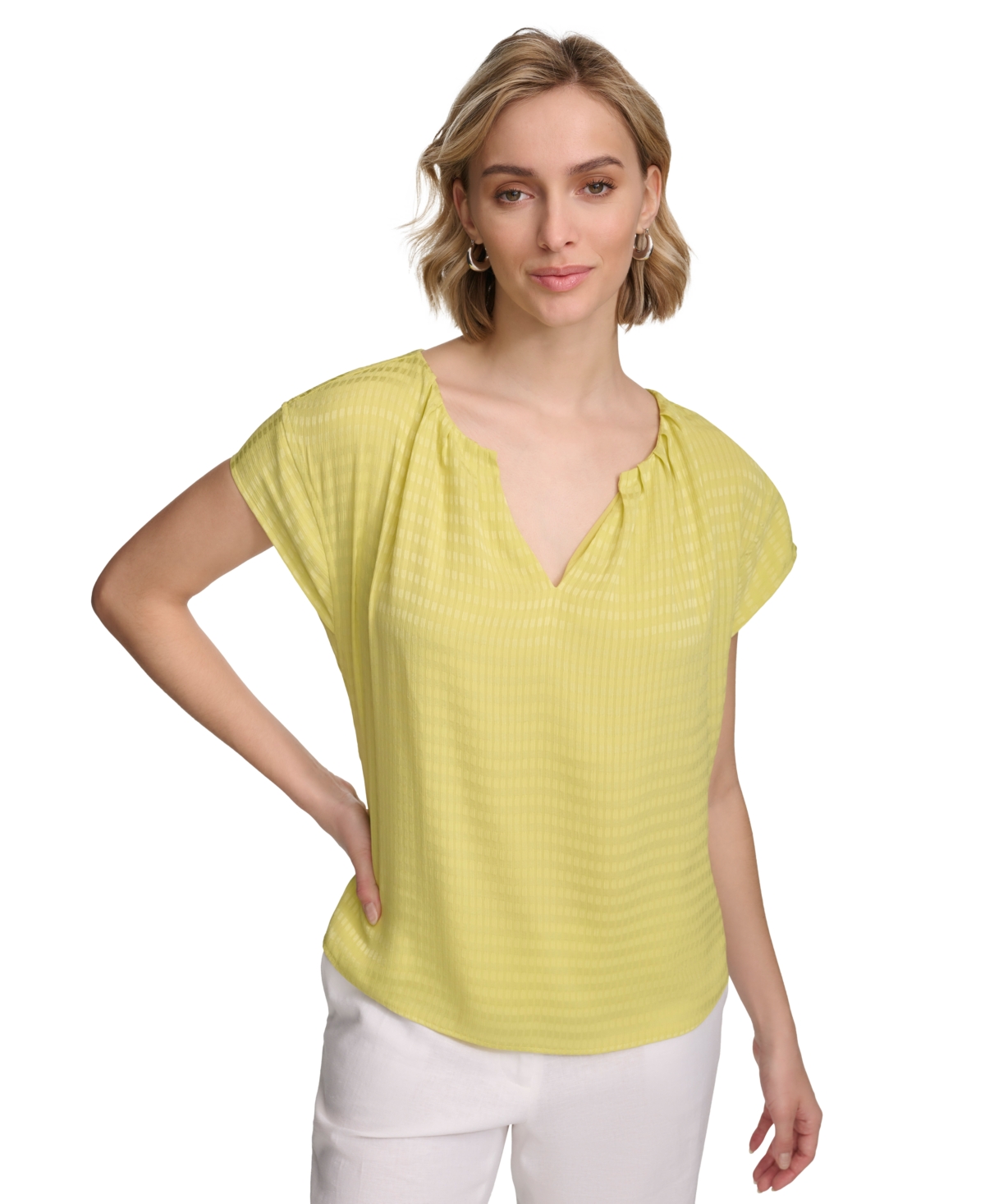 Shop Calvin Klein Women's Short Sleeve Textured Blouse In Pear