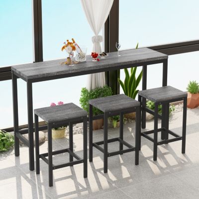  Gray Modern Dining Table Set with 3 Stools