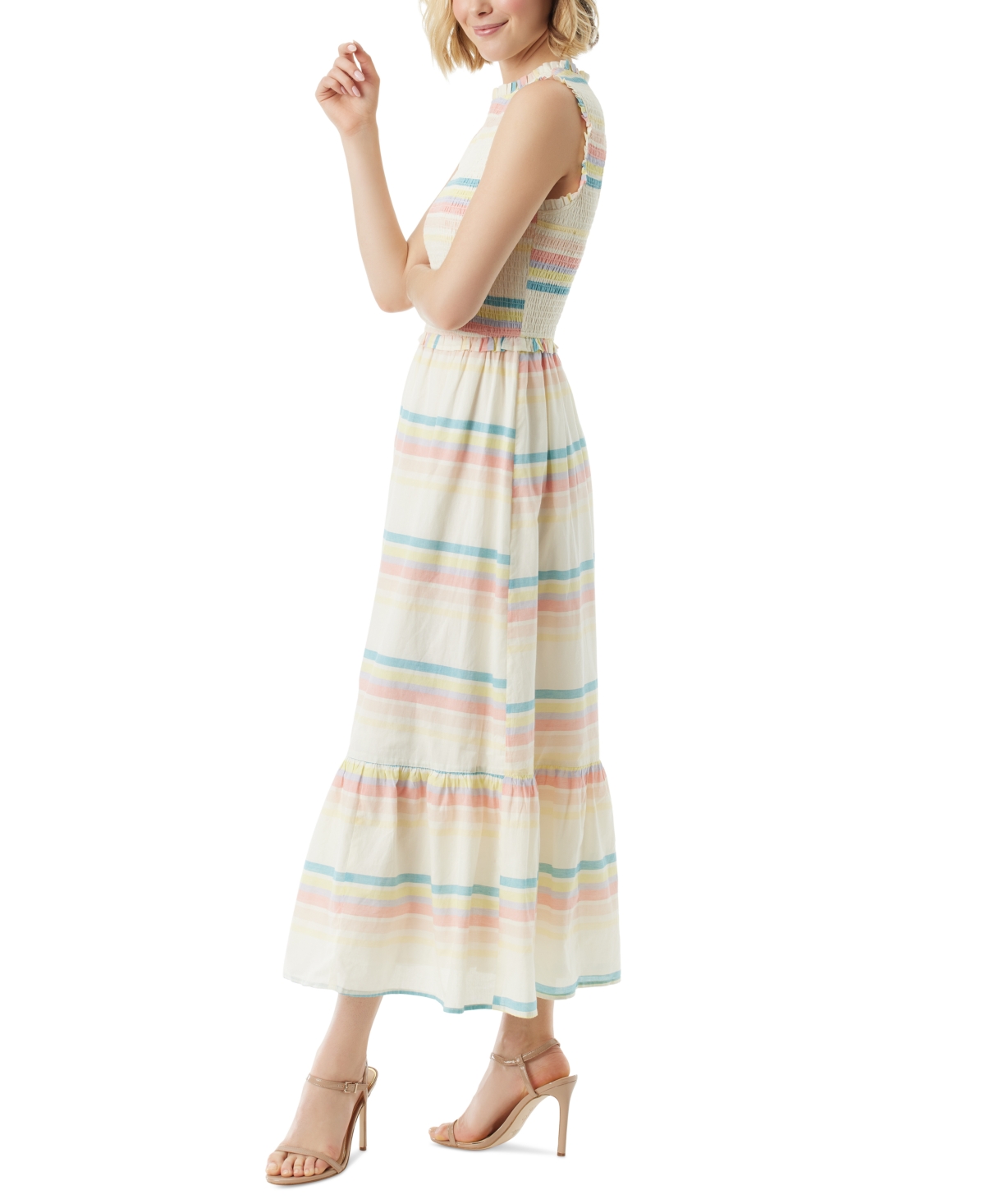 Shop Jessica Simpson Women's Mira Striped Smocked Maxi Dress In Gardenia Stripe