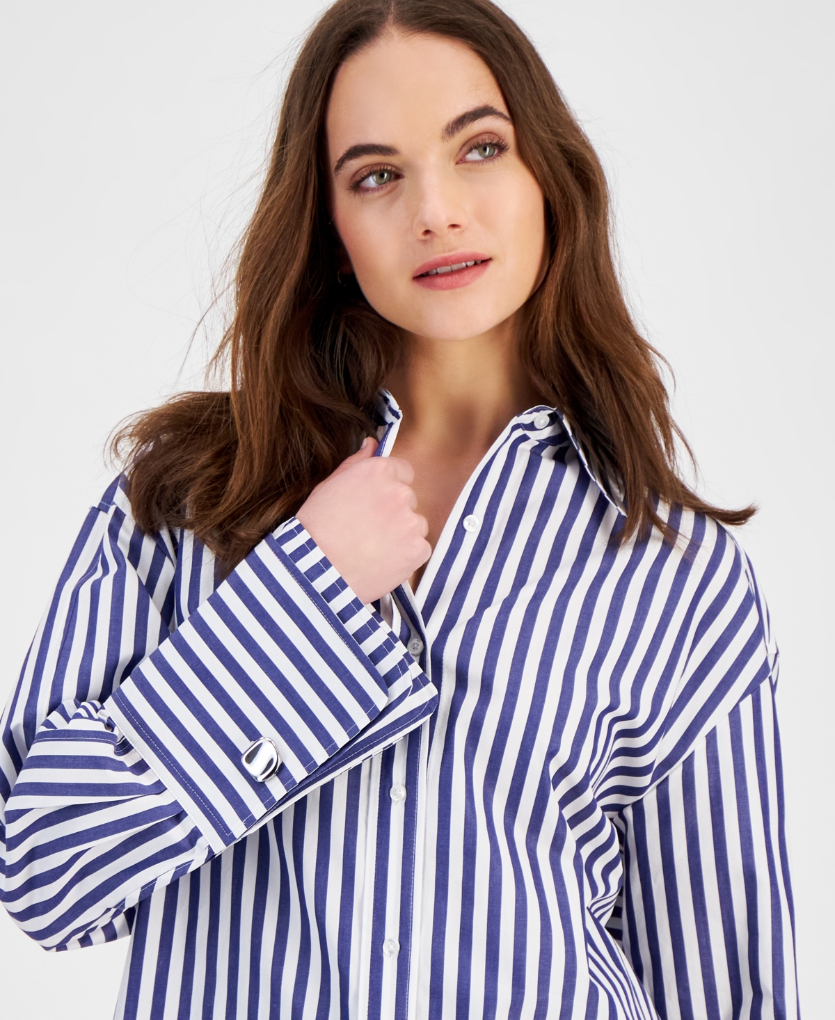 Shop Hugo Women's Striped Button-front Cotton Shirt In Open