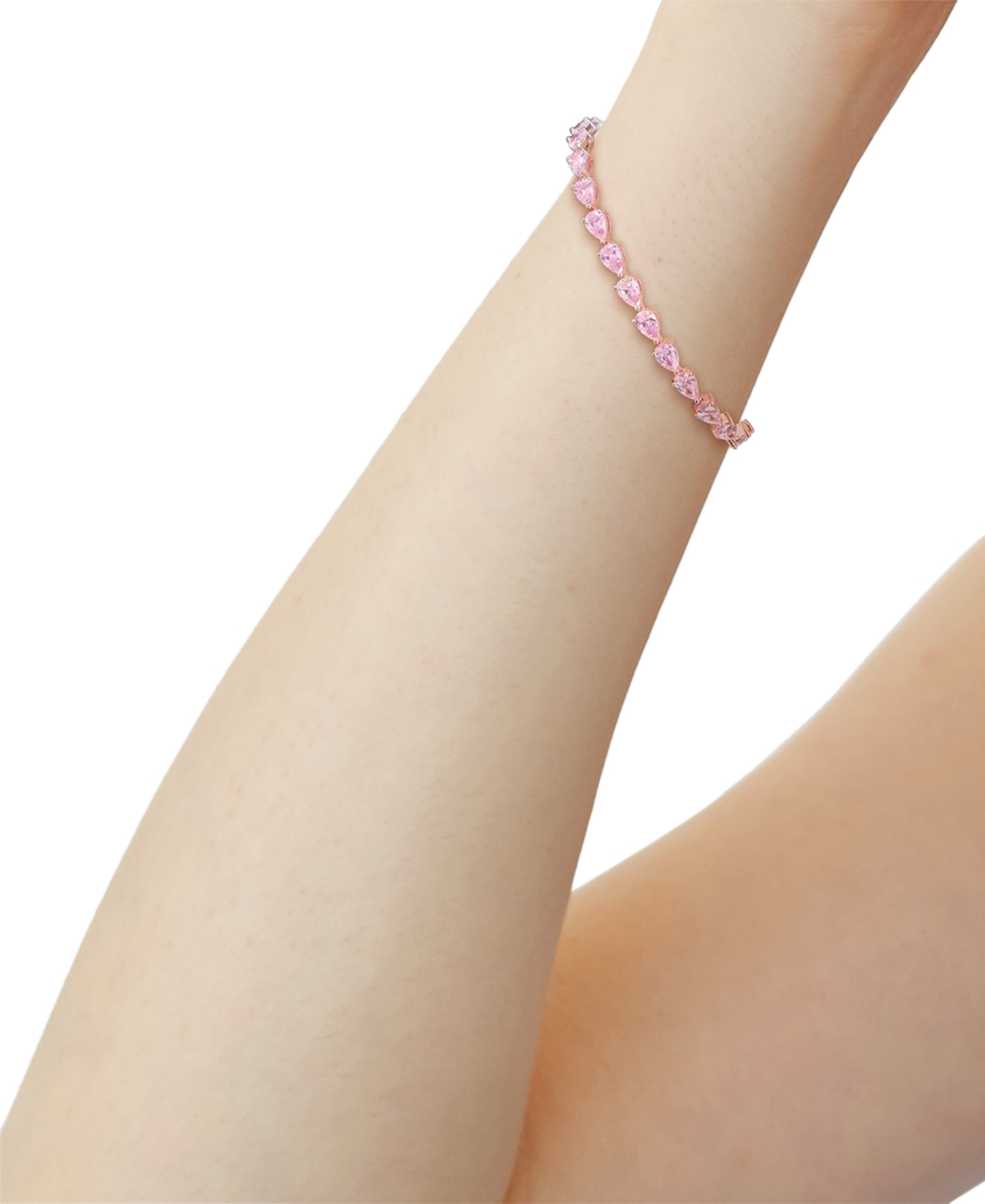 Macy's Lab-grown Pink Sapphire Heart Shape Tennis Bracelet (12-1/3 Ct. T.w.) In Rose-plated Sterling Silver In Pink Sapphire