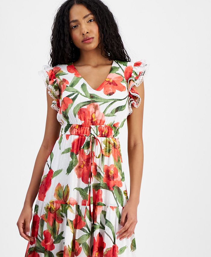 Anne Klein Women's Floral-Print Tiered Midi Dress - Macy's