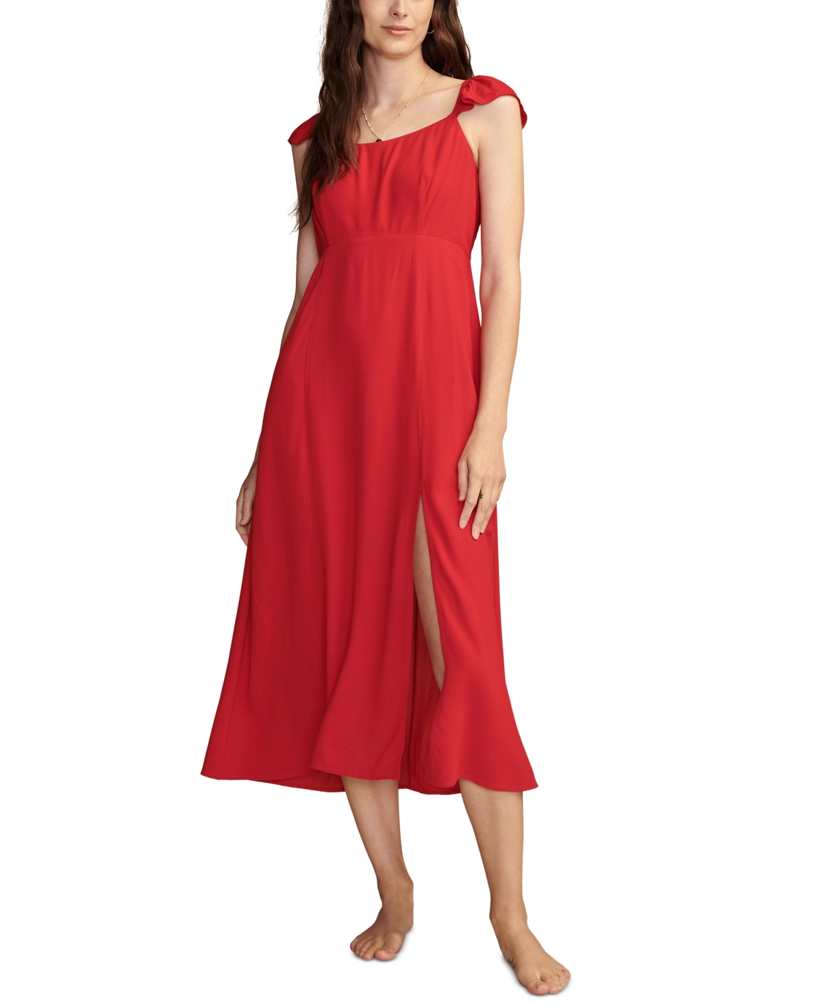 Women's Flutter-Sleeve Midi House Dress - Red