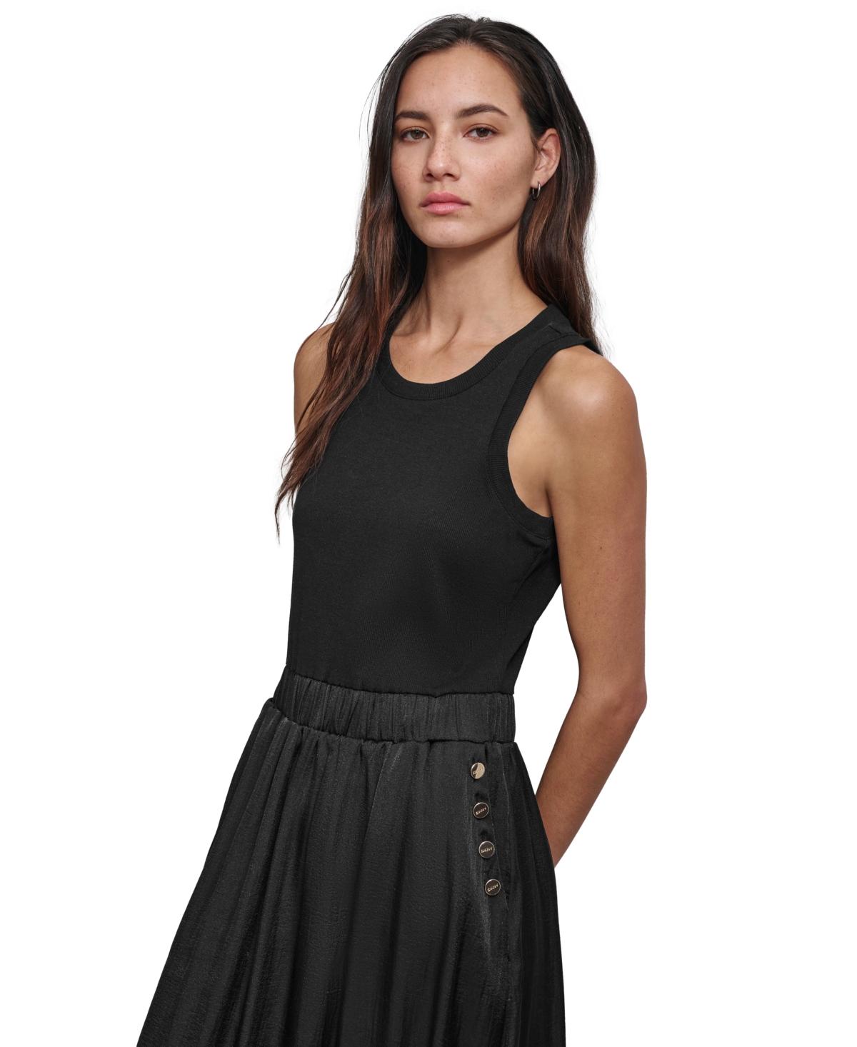 Shop Dkny Women's Mixed-media Sleeveless Maxi Dress In Black