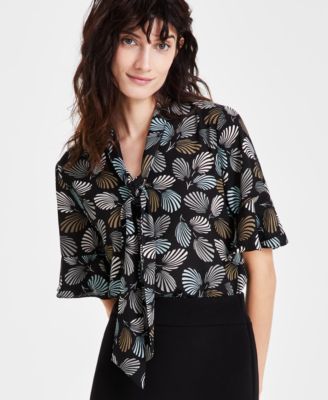 Kasper - Women's Ruffle-Sleeve Tie-Neck Top