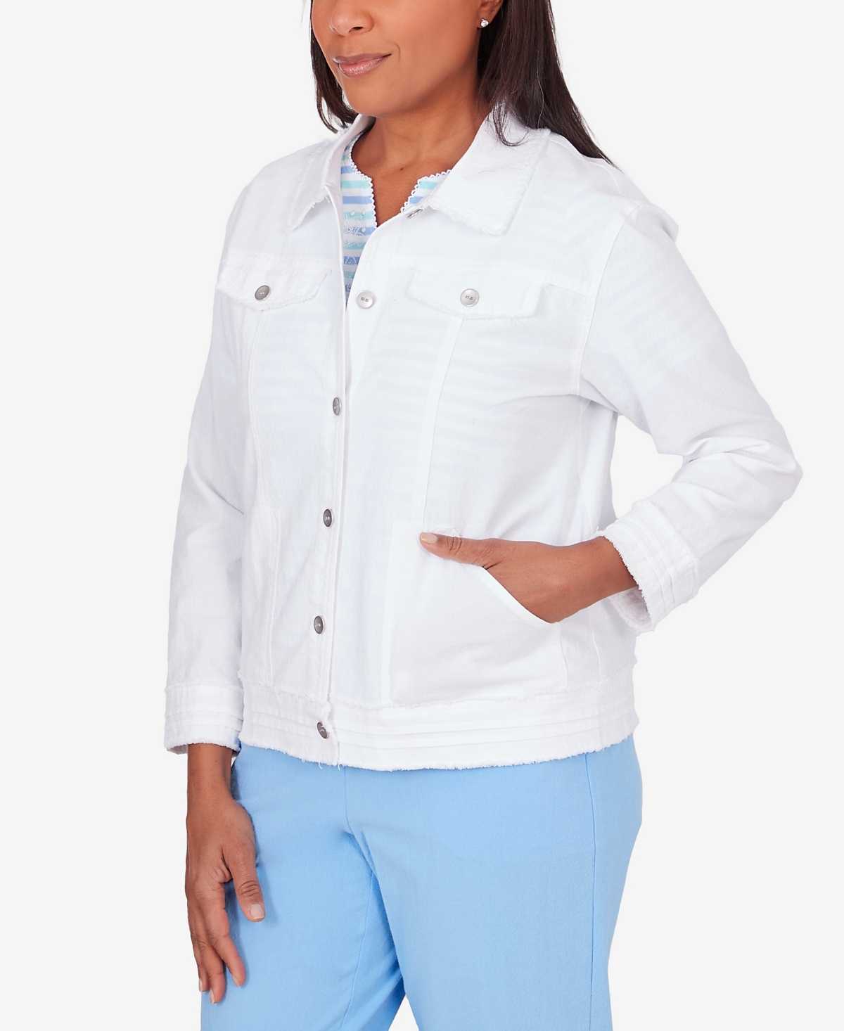 Shop Alfred Dunner Women's Hyannisport Long Sleeve Fringe Detail Jacket In White