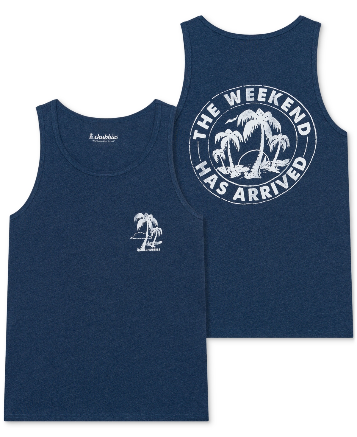 Shop Chubbies Men's The Relaxer Palm Tree Logo Graphic Tank In Navy