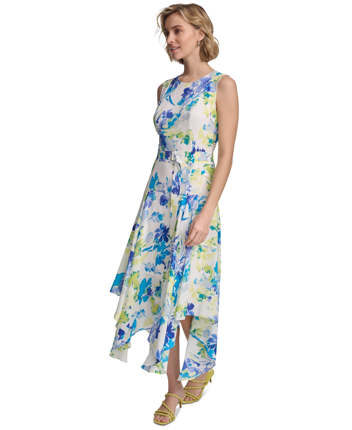 Calvin Klein Women's Sleeveless Floral Handkerchief Hem Dress