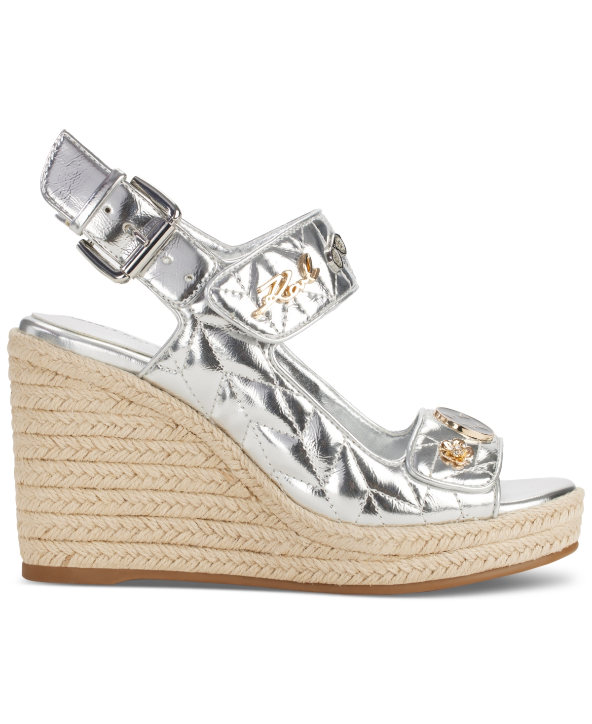 Shop Karl Lagerfeld Women's Carolyna Embellished Espadrille Wedge Sandals In Silver