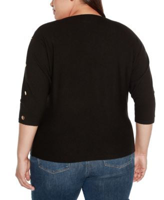 Plus Size Rivet-Trim Dolman-Sleeve Sweater