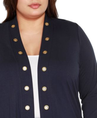 Plus Size Grommet Detail Cropped Knit Cardigan Sweater