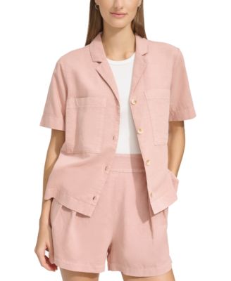 Marc New York - Women's Short-Sleeve Washed Button-Front Camp Shirt