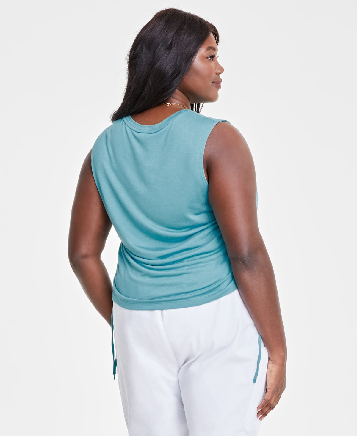 Shop Macy's On 34th Trendy Plus Size Cinched Muscle Tee, Created For  In Bright White
