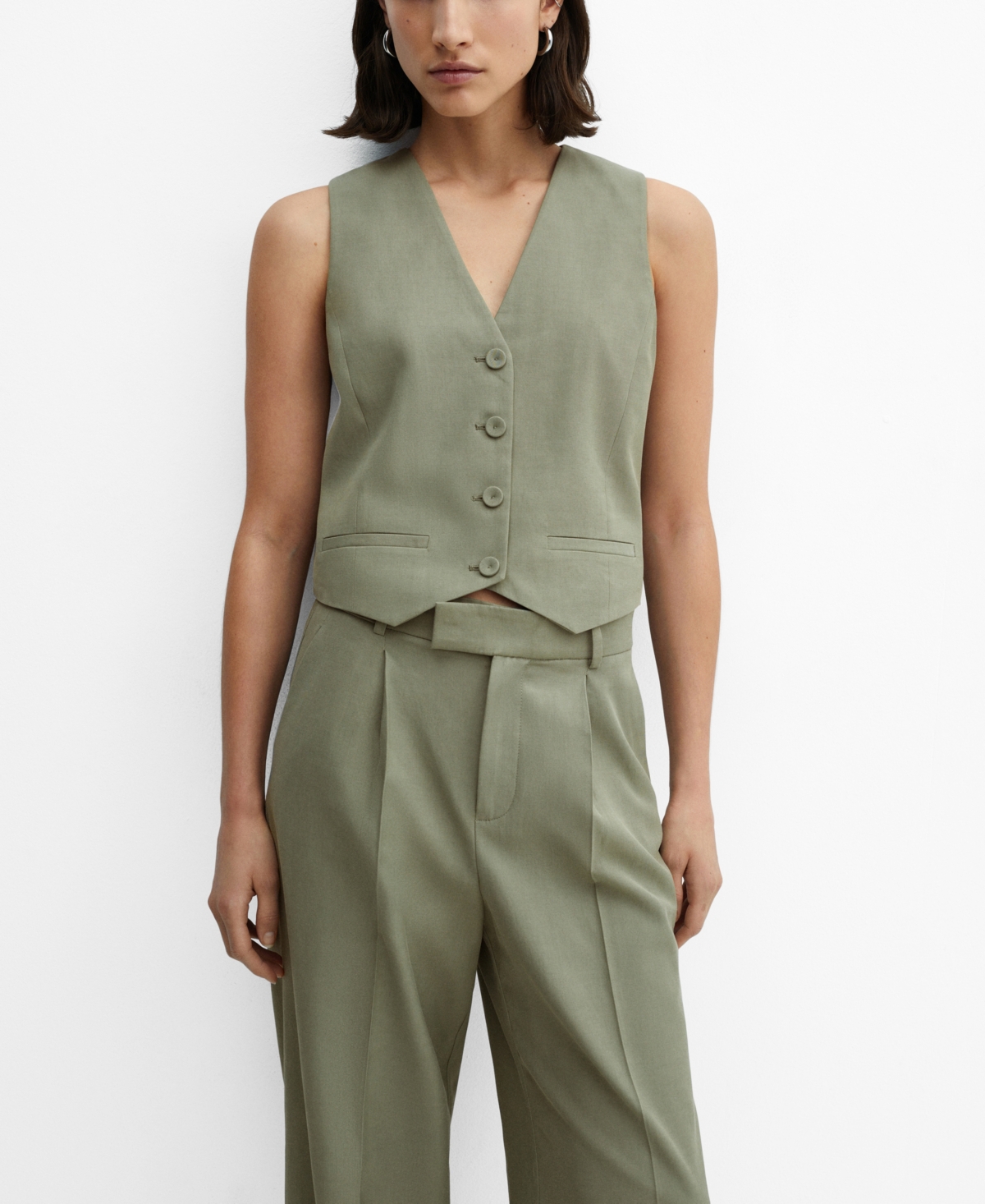 Shop Mango Women's Buttons Detail Suit Vest In Green