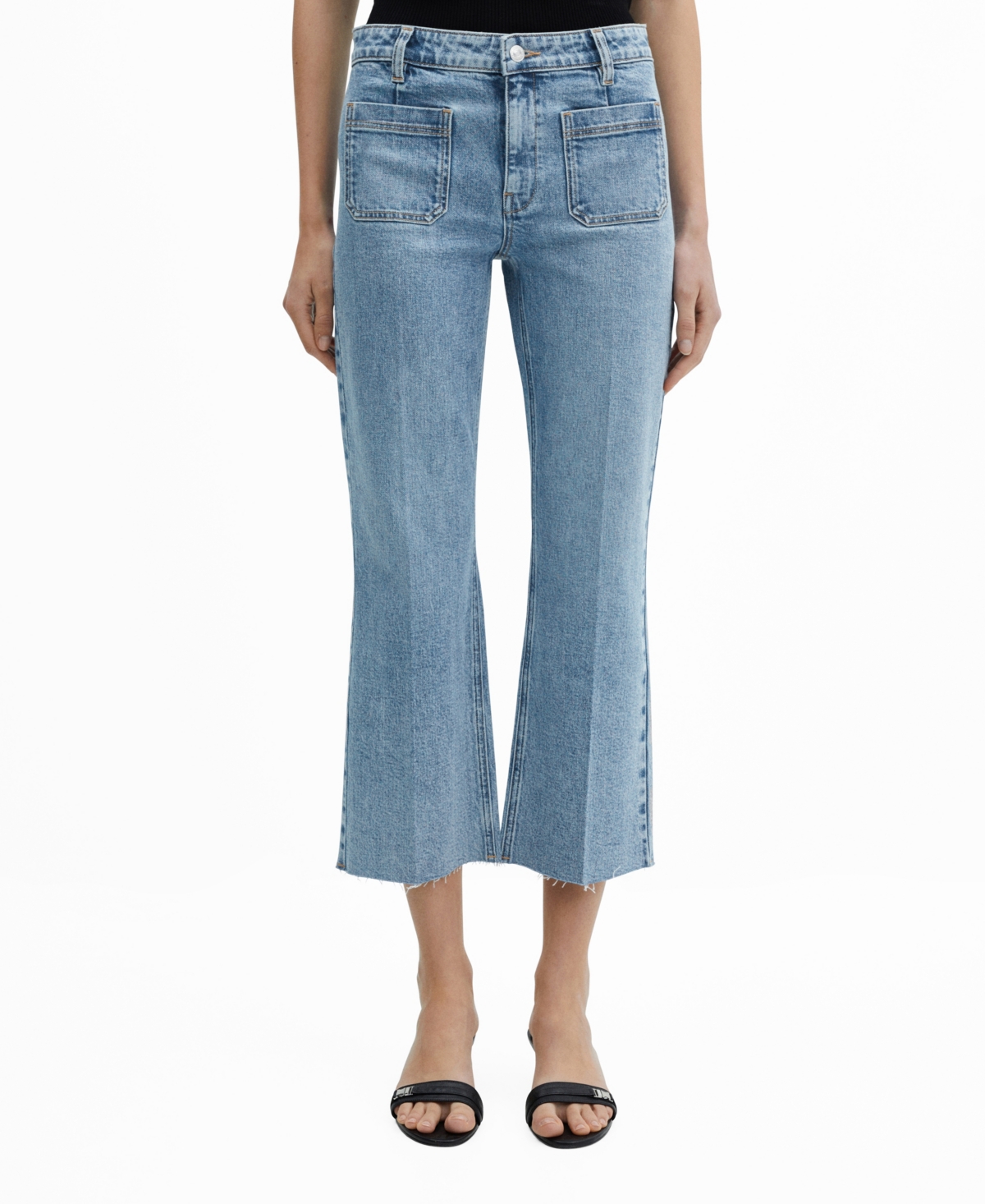 Mango Women's Pocket Detail Flared Jeans In Open Blue