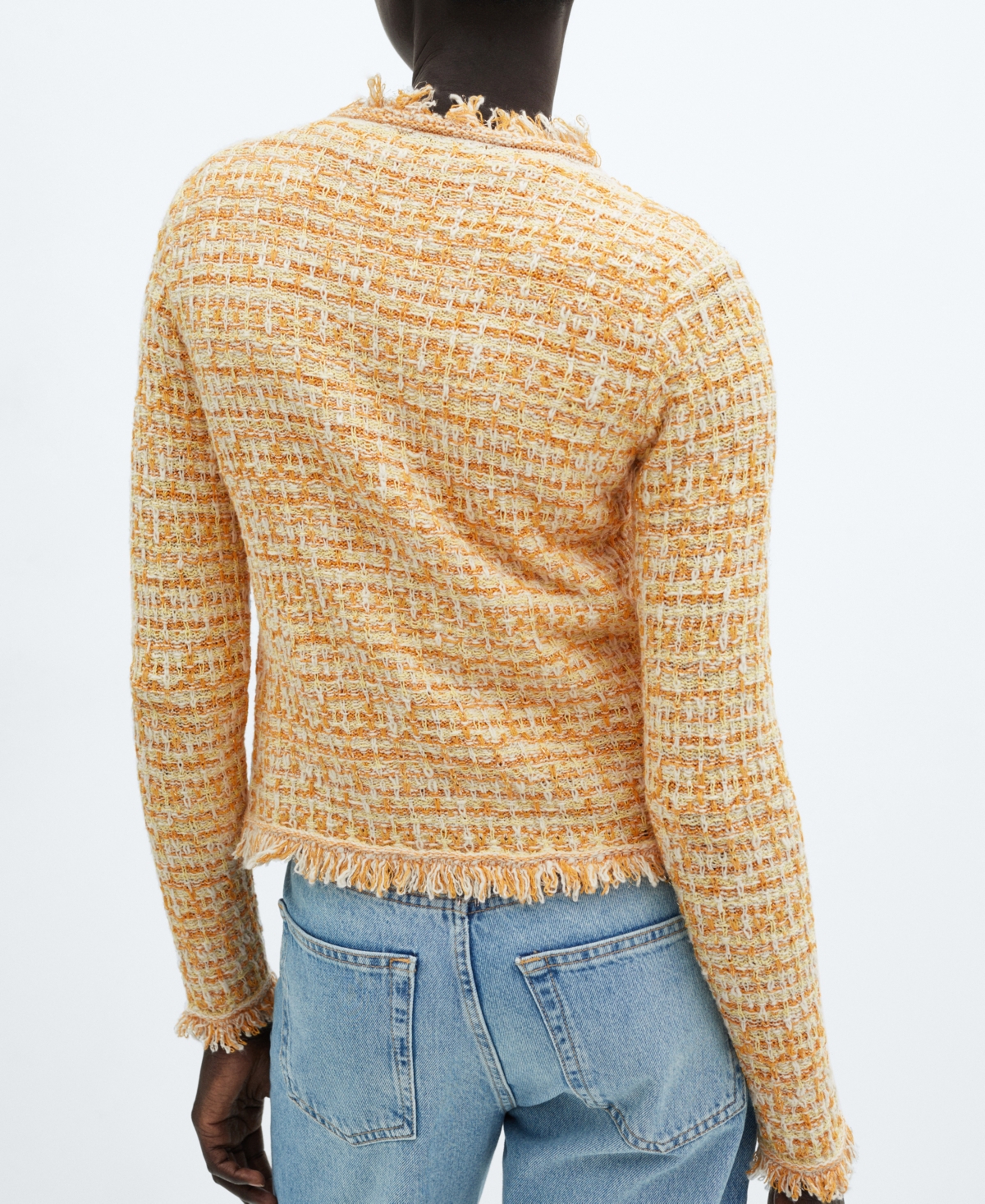 Shop Mango Women's Pocket Tweed Cardigan In Yellow