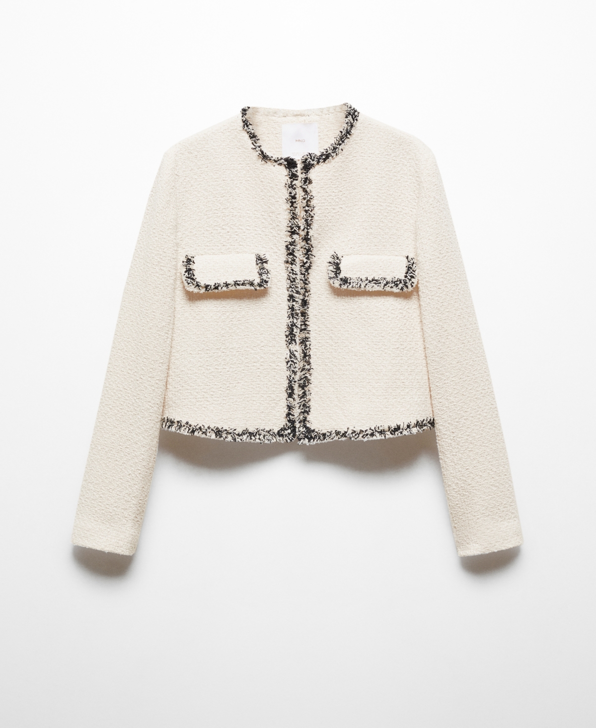 Shop Mango Women's Contrast Detail Tweed Jacket In Light Beig