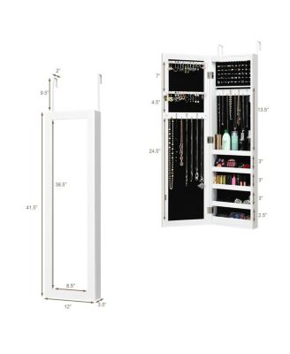 Wall And Door Mirrored Jewelry Cabinet With LED Light