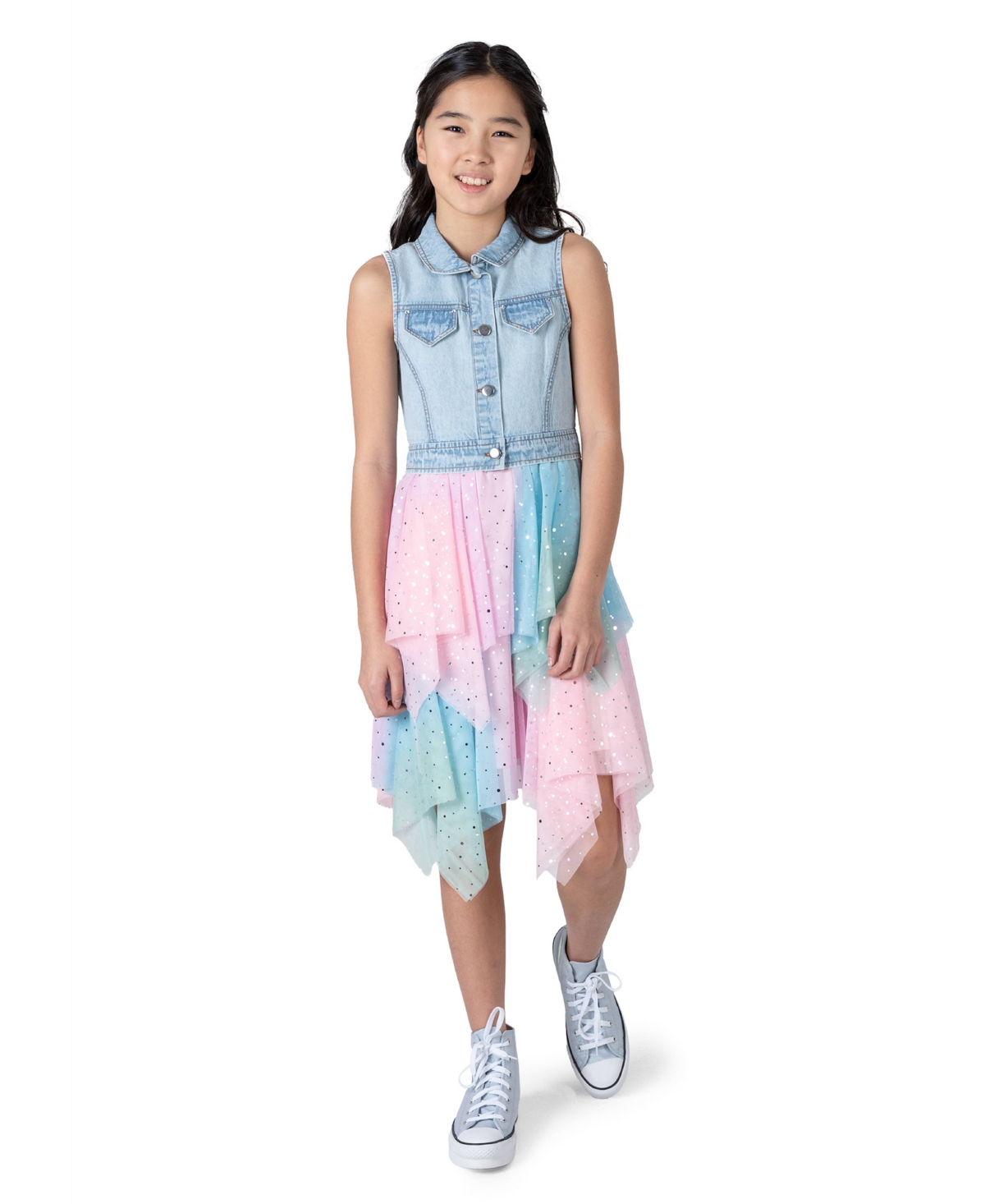 Shop Rare Editions Big Girls Denim Vest Topper Dress In Chambray