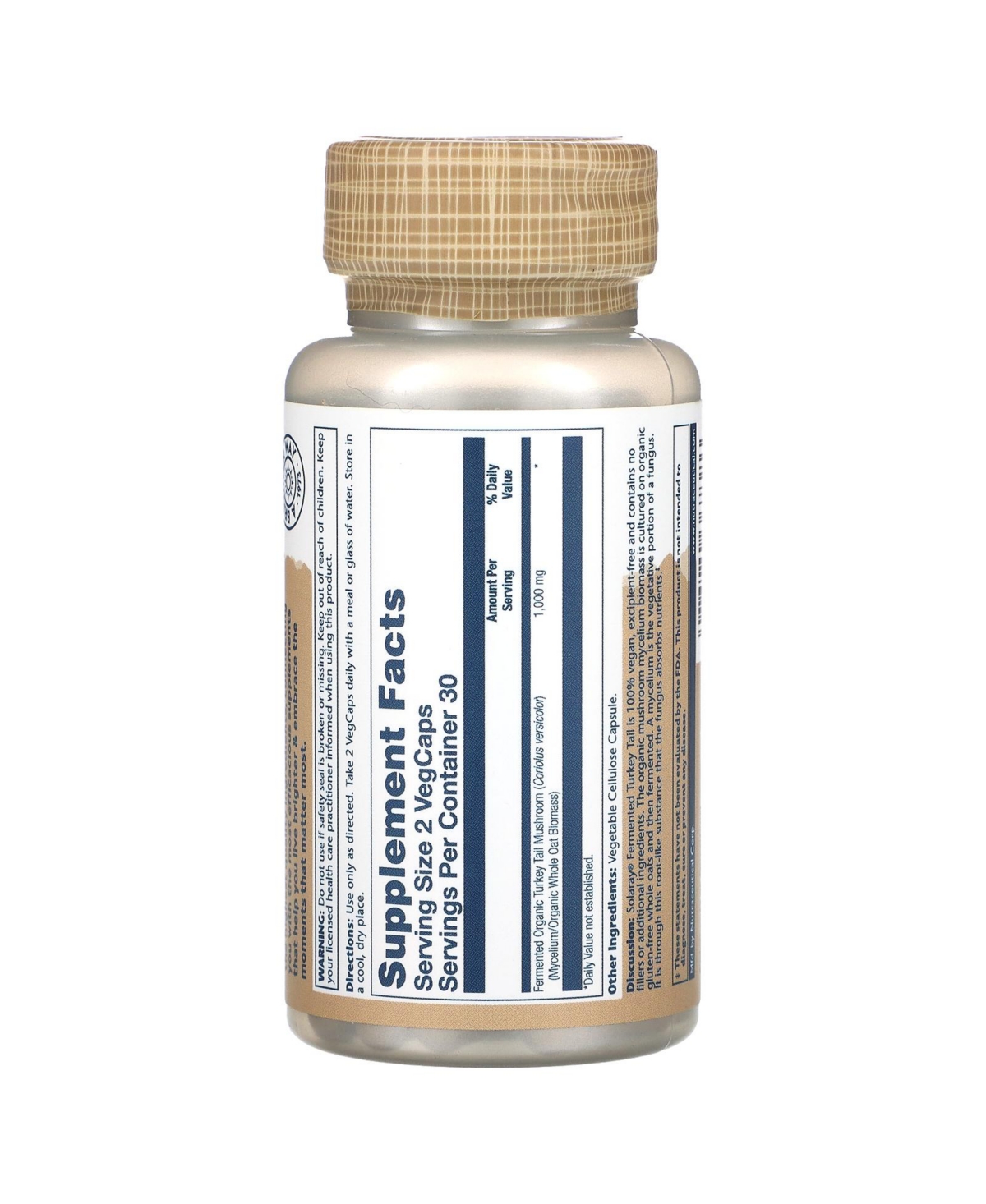 Solaray Fermented Turkey Tail Mushrooms 1 000 mg - VegCaps (500 mg per Capsule) - Assorted Pre-pack (See Table 9