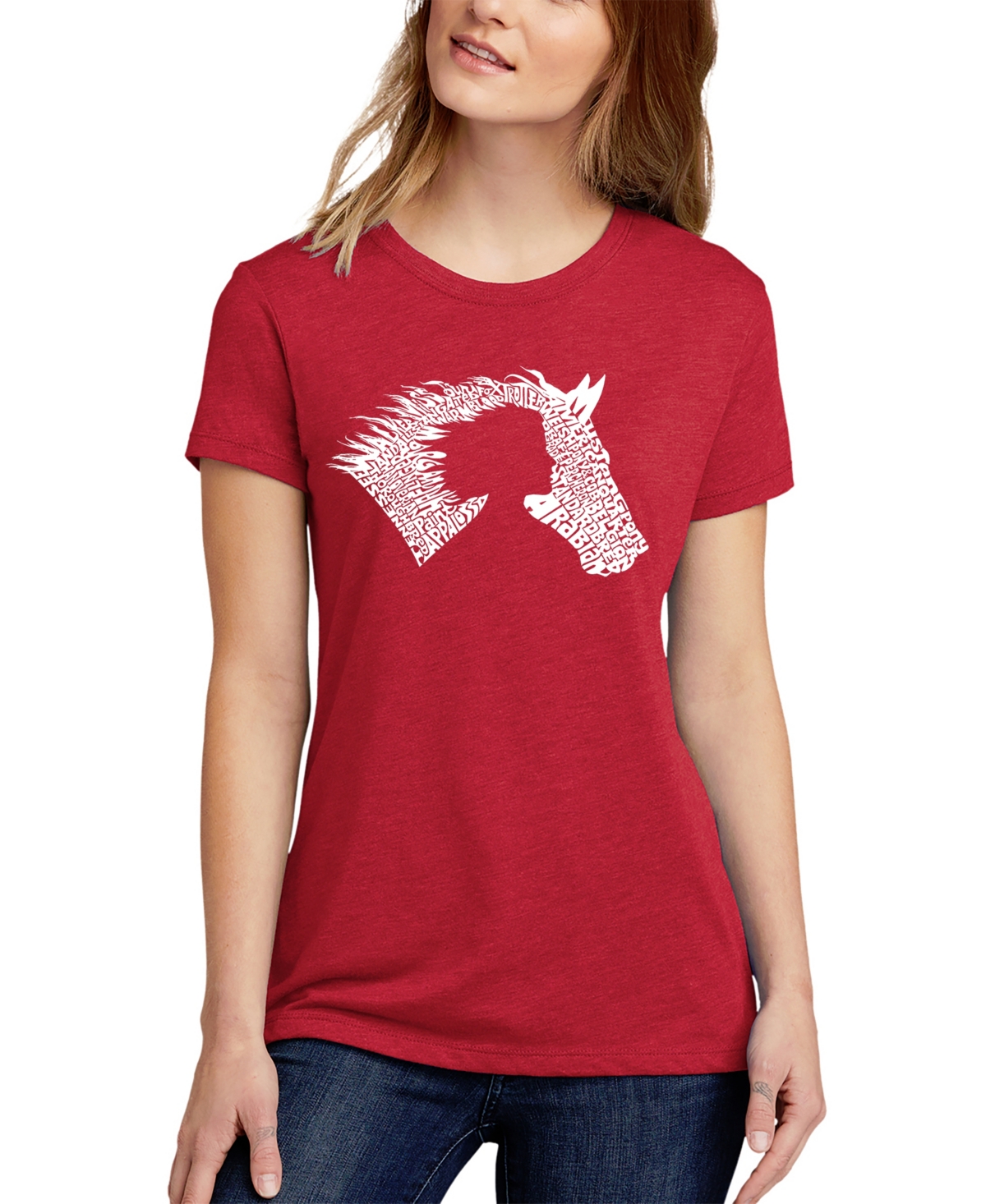 Shop La Pop Art Women's Premium Blend Word Art Girl Horse T-shirt In Red