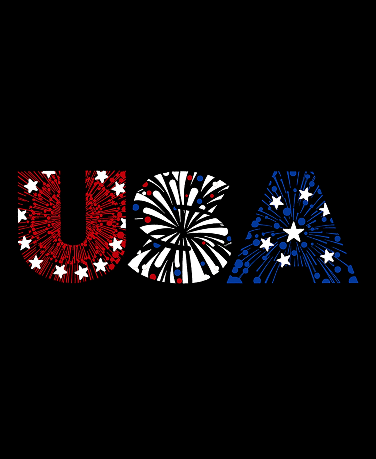 LA POP ART WOMEN'S WORD ART USA FIREWORKS V-NECK T-SHIRT 