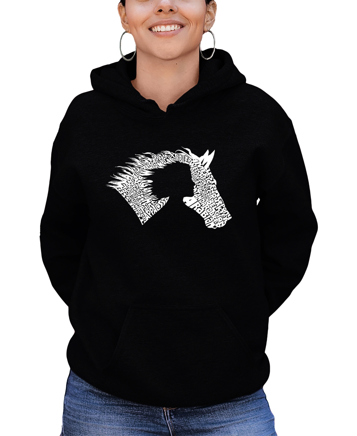 Shop La Pop Art Women's Word Art Girl Horse Hooded Sweatshirt In Black