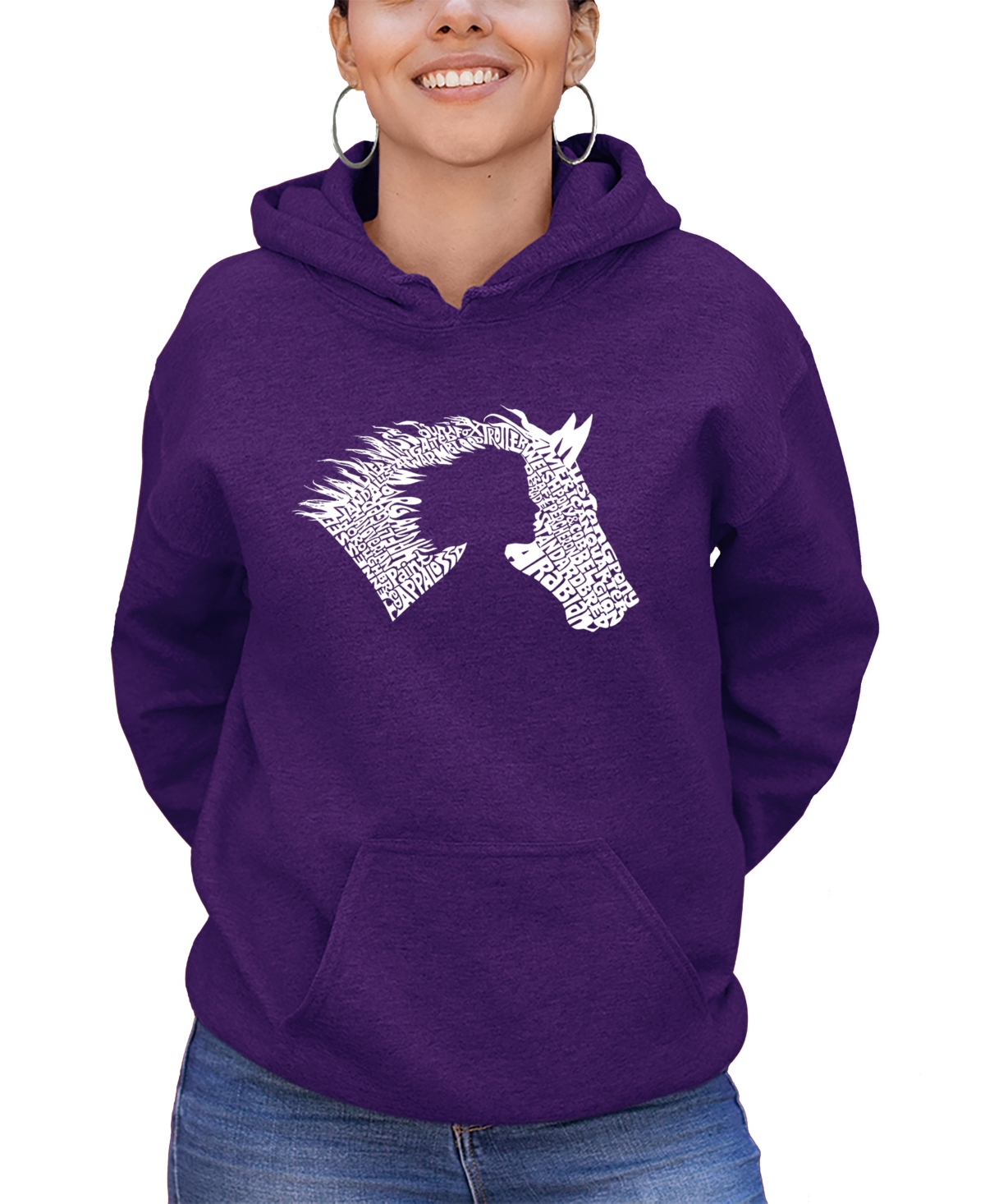 Women's Word Art Girl Horse Hooded Sweatshirt - Purple