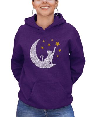 Women's Word Art Cat Moon Hooded Sweatshirt