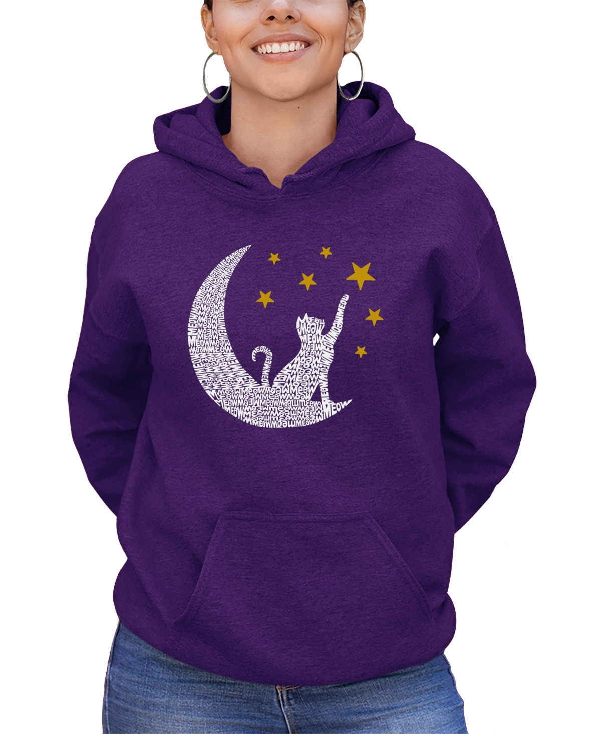 Shop La Pop Art Women's Word Art Cat Moon Hooded Sweatshirt In Purple