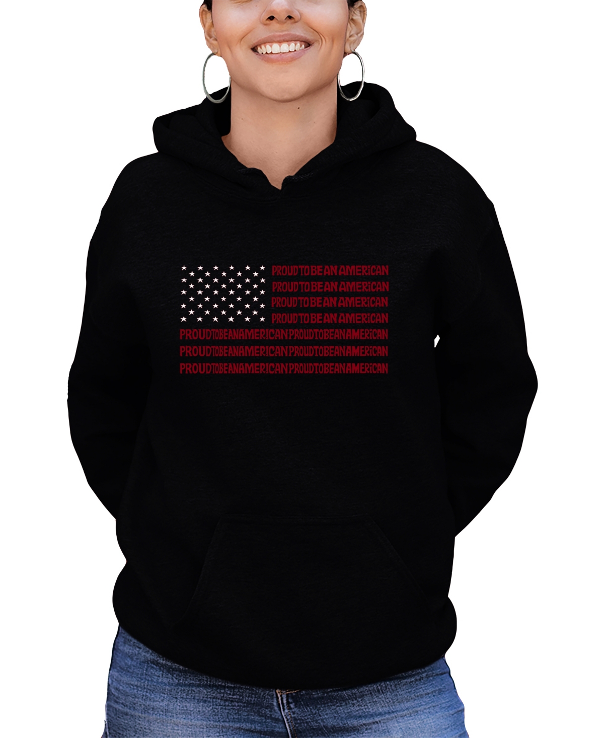 Shop La Pop Art Women's Word Art Proud To Be An American Hooded Sweatshirt In Black