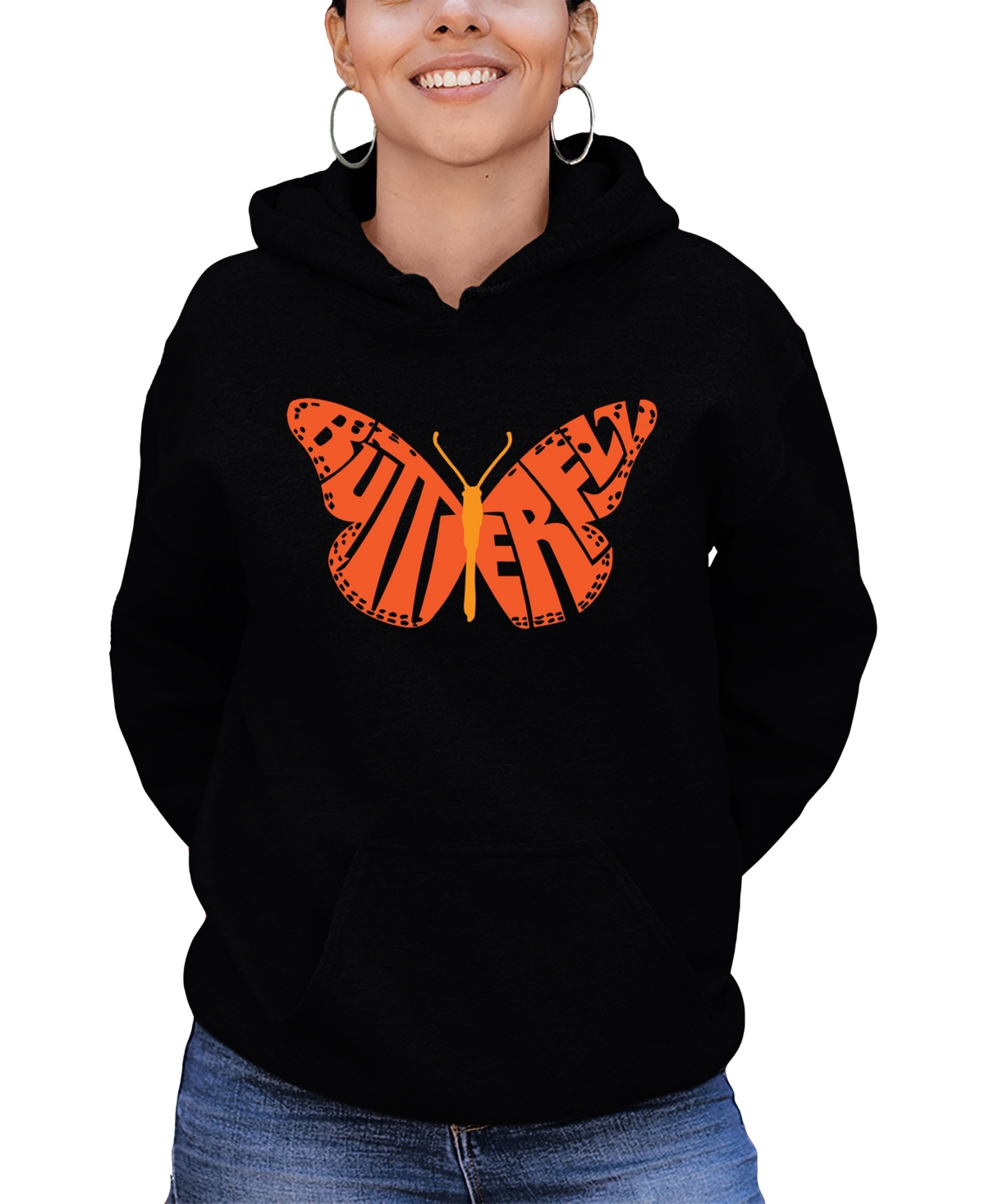 Shop La Pop Art Women's Word Art Butterfly Hooded Sweatshirt In Black