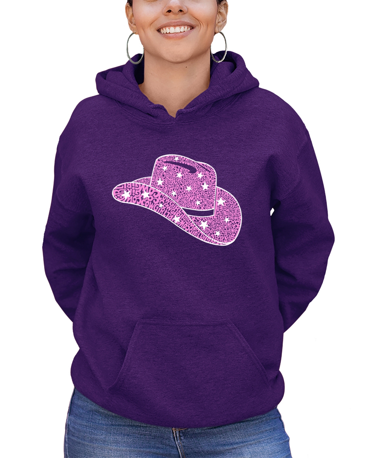 Shop La Pop Art Women's Word Art Cowgirl Hat Hooded Sweatshirt In Purple