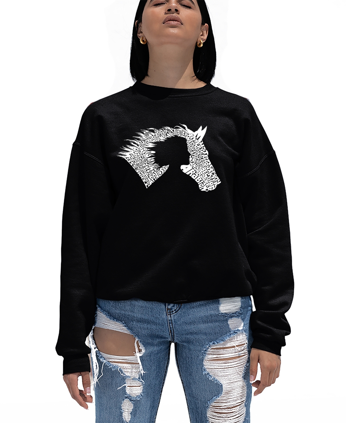 Shop La Pop Art Women's Word Art Girl Horse Crewneck Sweatshirt In Black