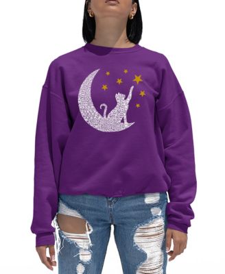 Women's Word Art Cat Moon Crewneck Sweatshirt