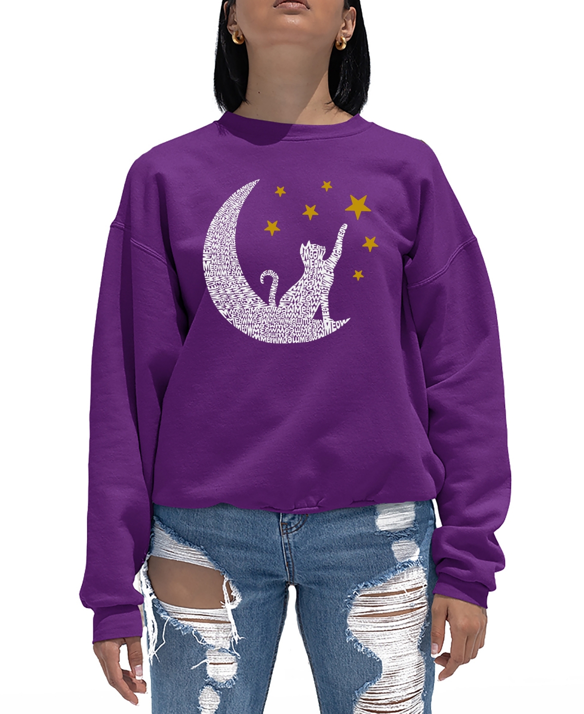 Shop La Pop Art Women's Word Art Cat Moon Crewneck Sweatshirt In Black