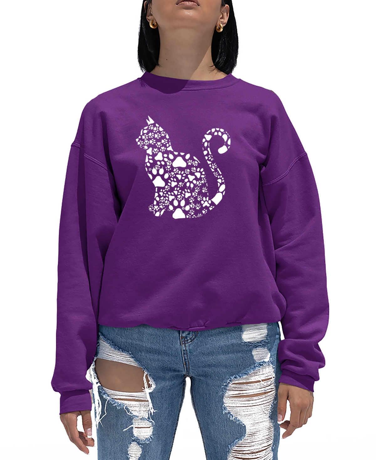 Shop La Pop Art Women's Word Art Cat Paws Crewneck Sweatshirt In Purple