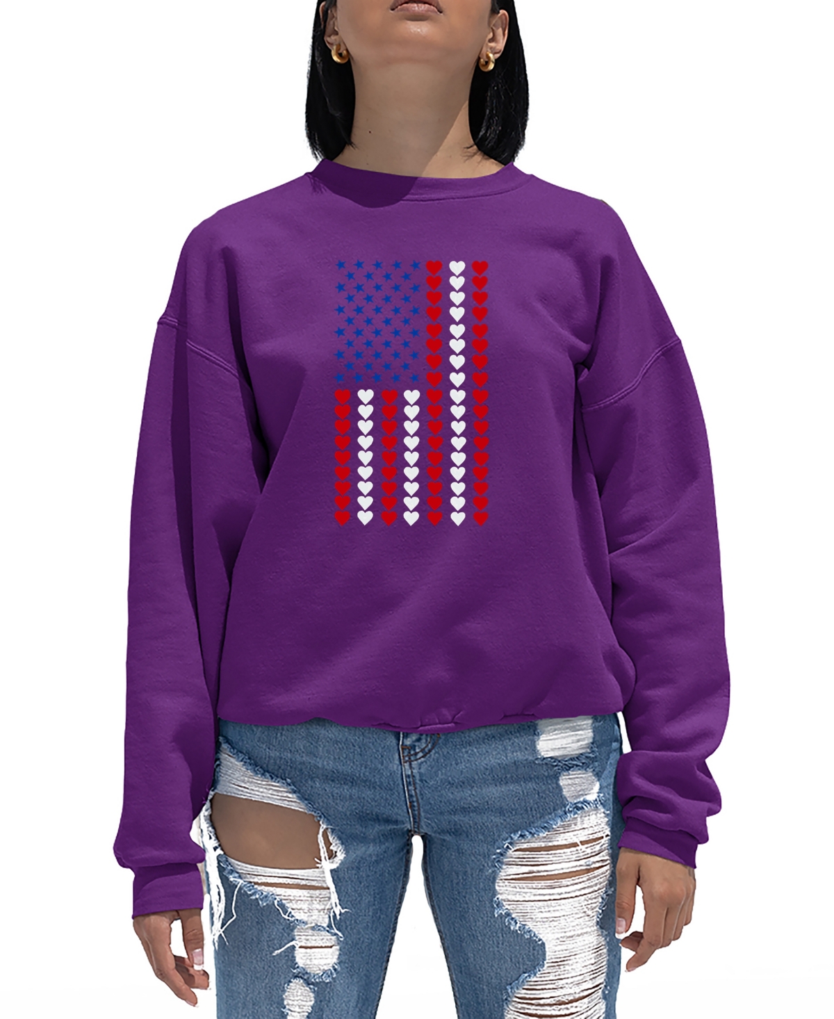 LA POP ART WOMEN'S WORD ART HEART FLAG CREWNECK SWEATSHIRT 