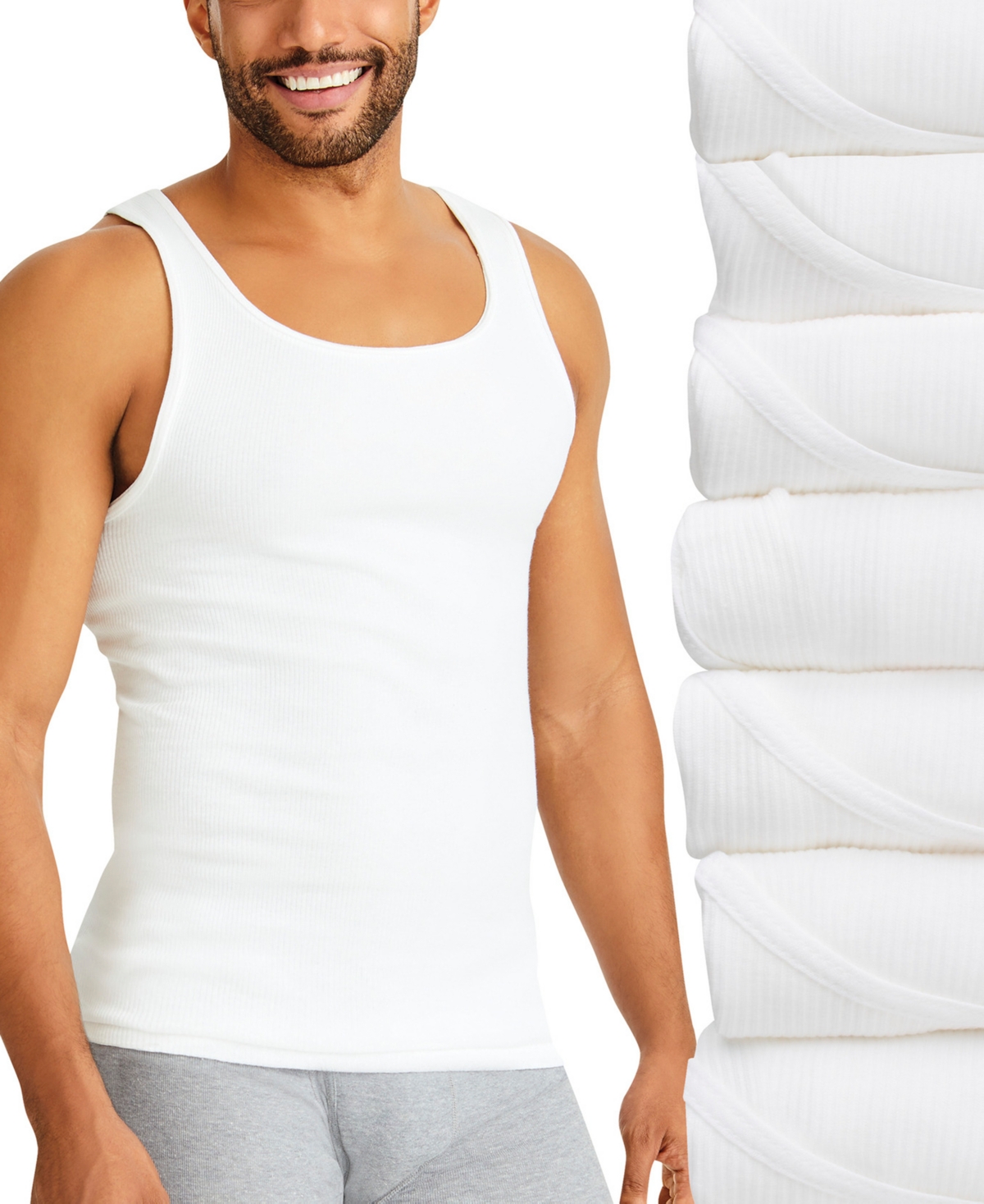 Shop Hanes Men's Cotton Comfortsoft Tank Top 7+1 Free Undershirts In Assorted