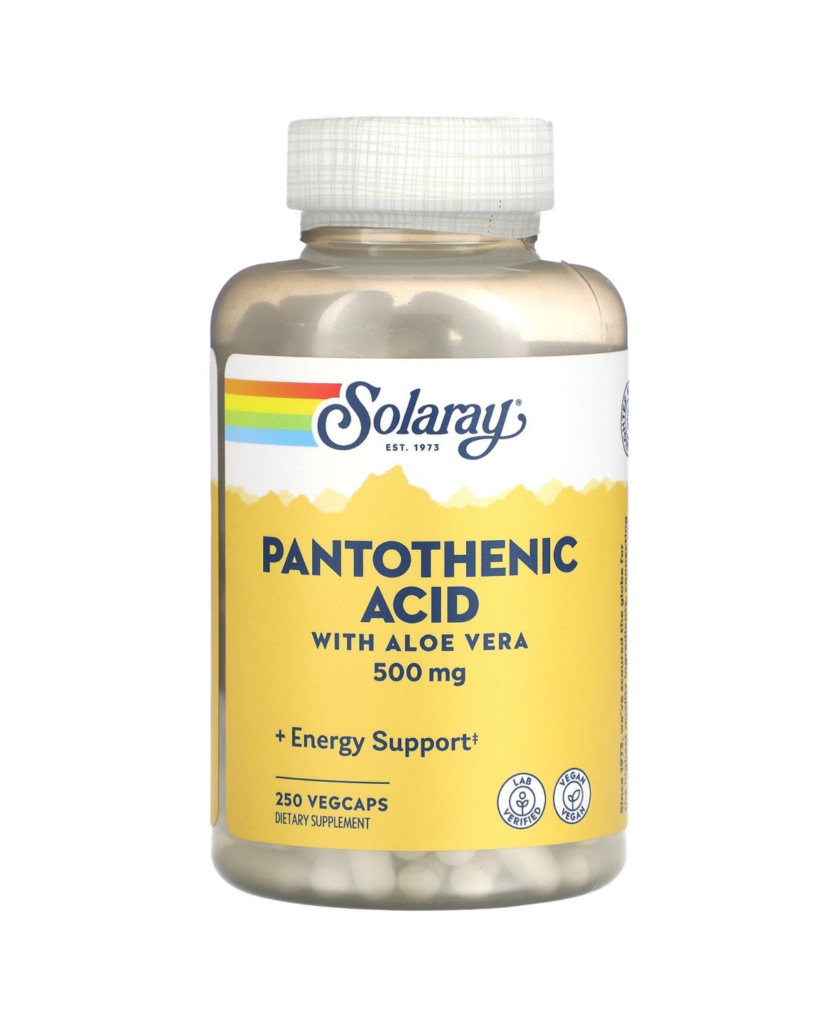 Pantothenic Acid with Aloe Vera 500 mg - 250 VegCaps - Assorted Pre-pack (See Table
