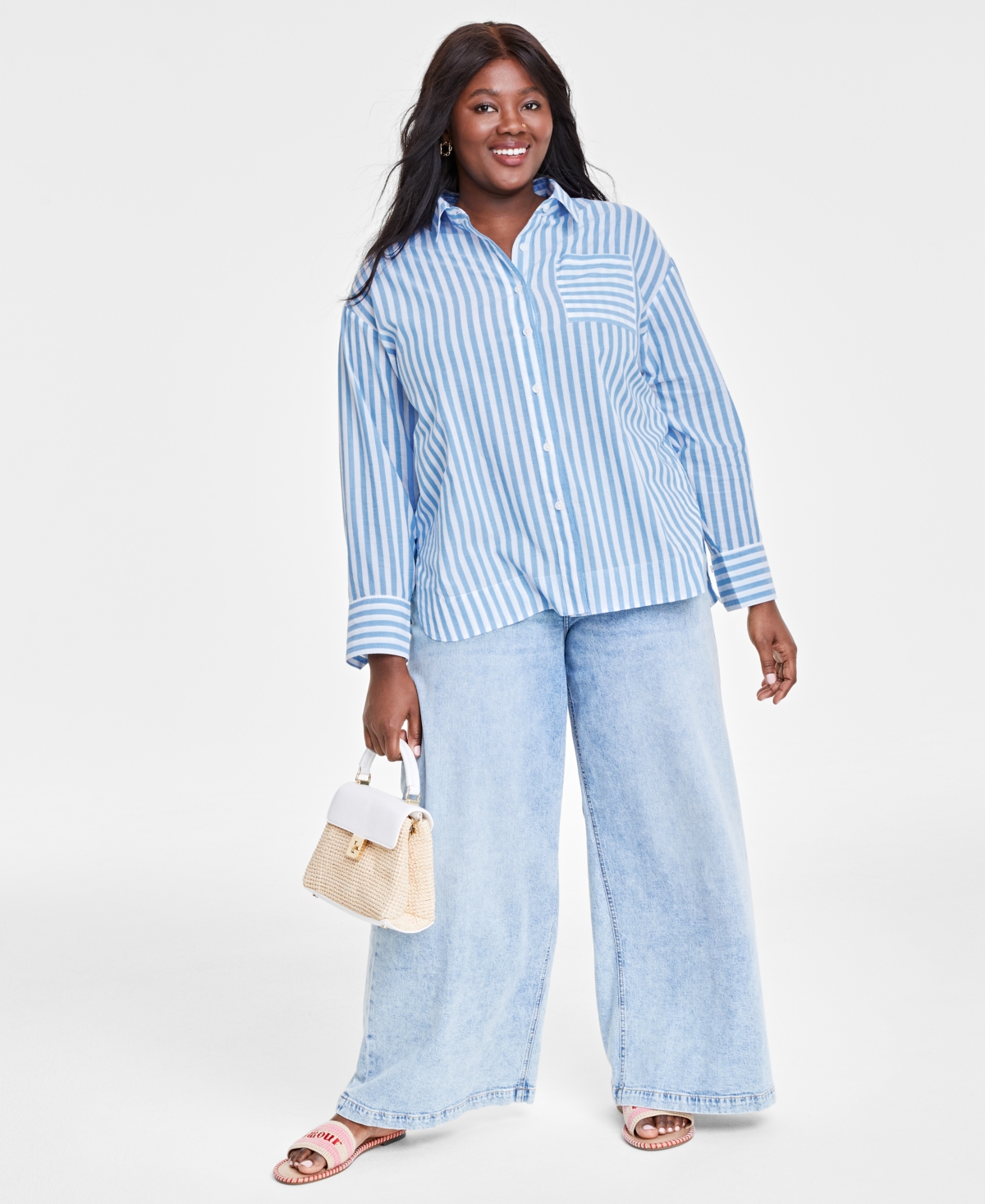 Trendy Plus Size Striped Shirt, Created for Macy's - Regatta Cmb