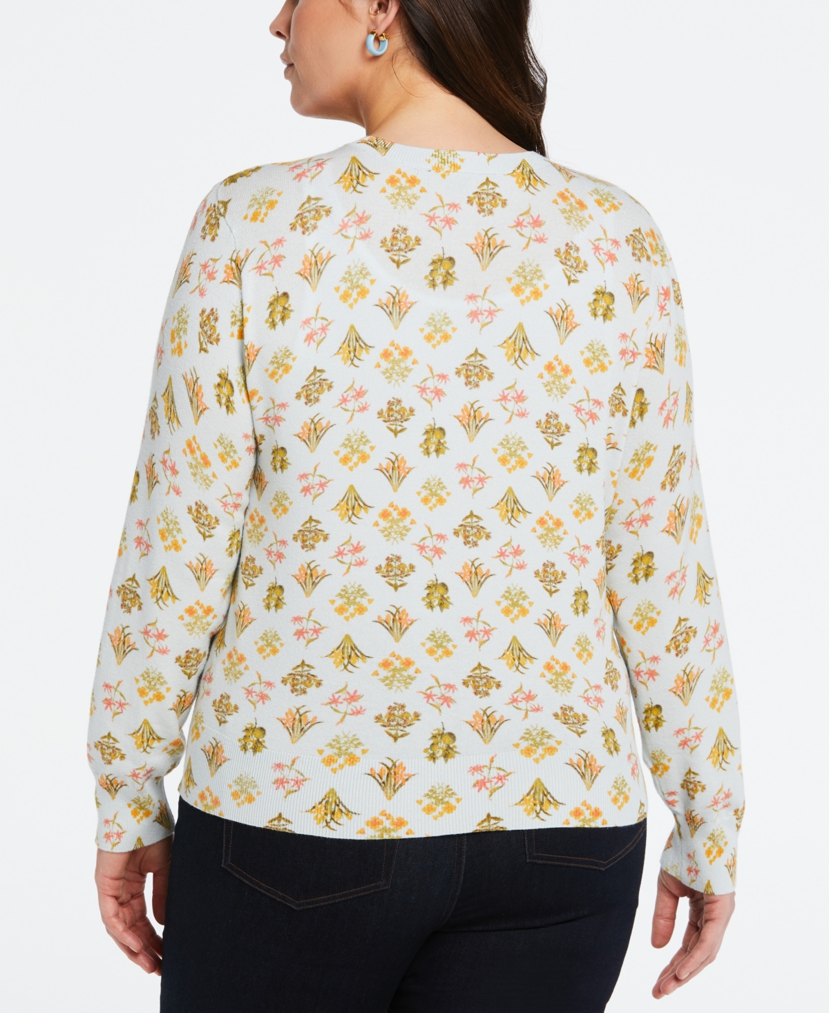 Shop Ella Rafaella Plus Size Super Soft Floral Print Cardigan Sweater In Ballad Blue