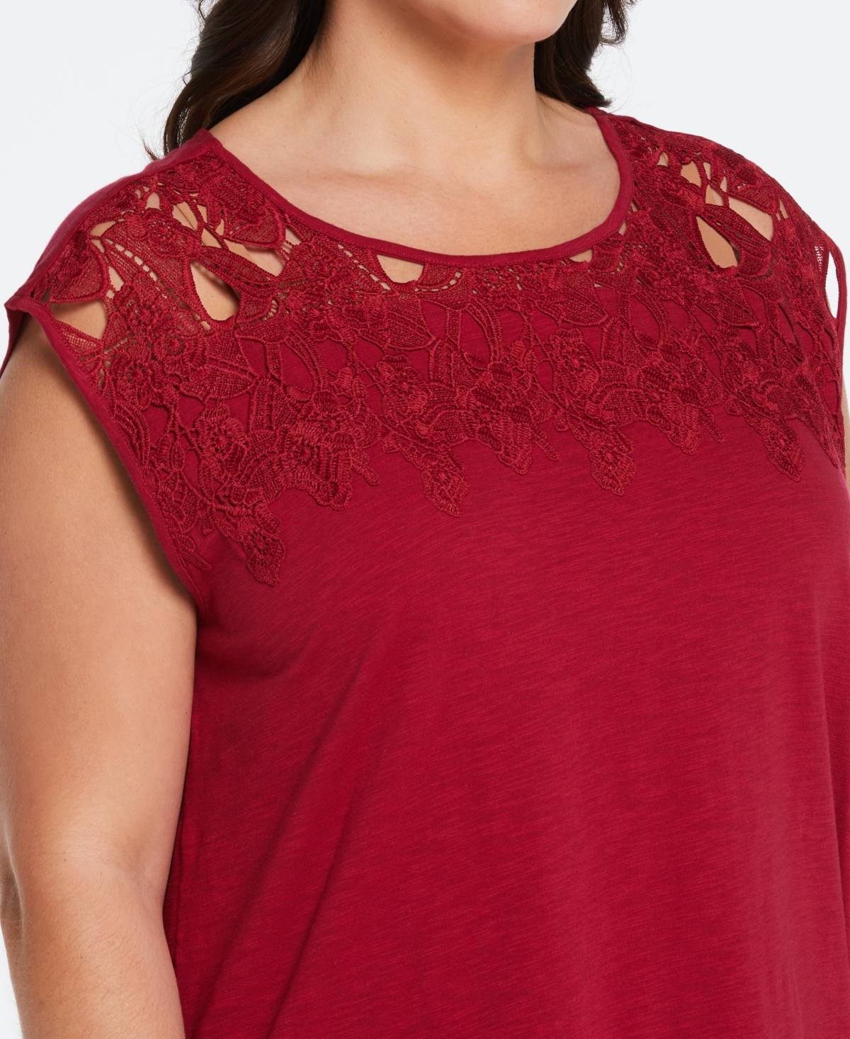 Ella Rafaella Plus Size Cotton Lace Yoke Top