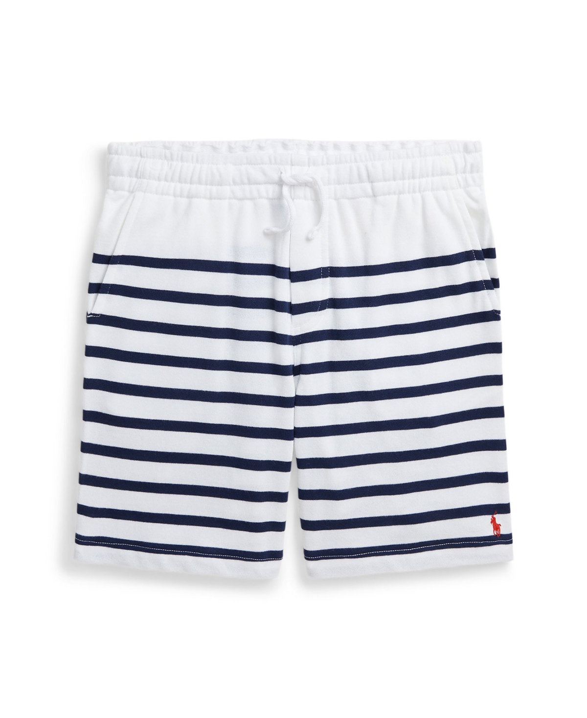 Shop Polo Ralph Lauren Big Boys Striped Spa Terry Drawstring Shorts In White,spring Navy