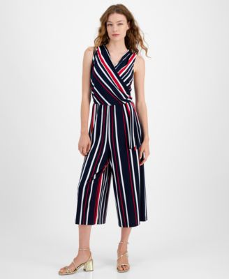 Connected - Women's Striped Cropped Sleeveless Jumpsuit