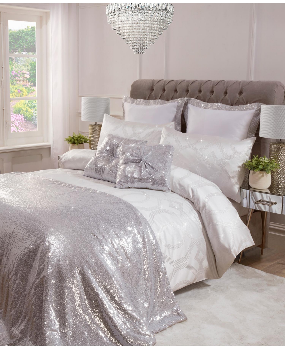 By Caprice Home Harlow Metallic Jacquard Duvet Cover Set With Matching Pillow Cases